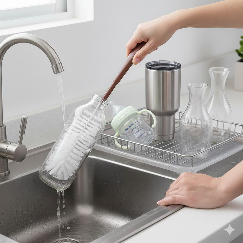 Escova de Limpar Lavar Garrafa com Cabo 30cm Betthavale Bompack