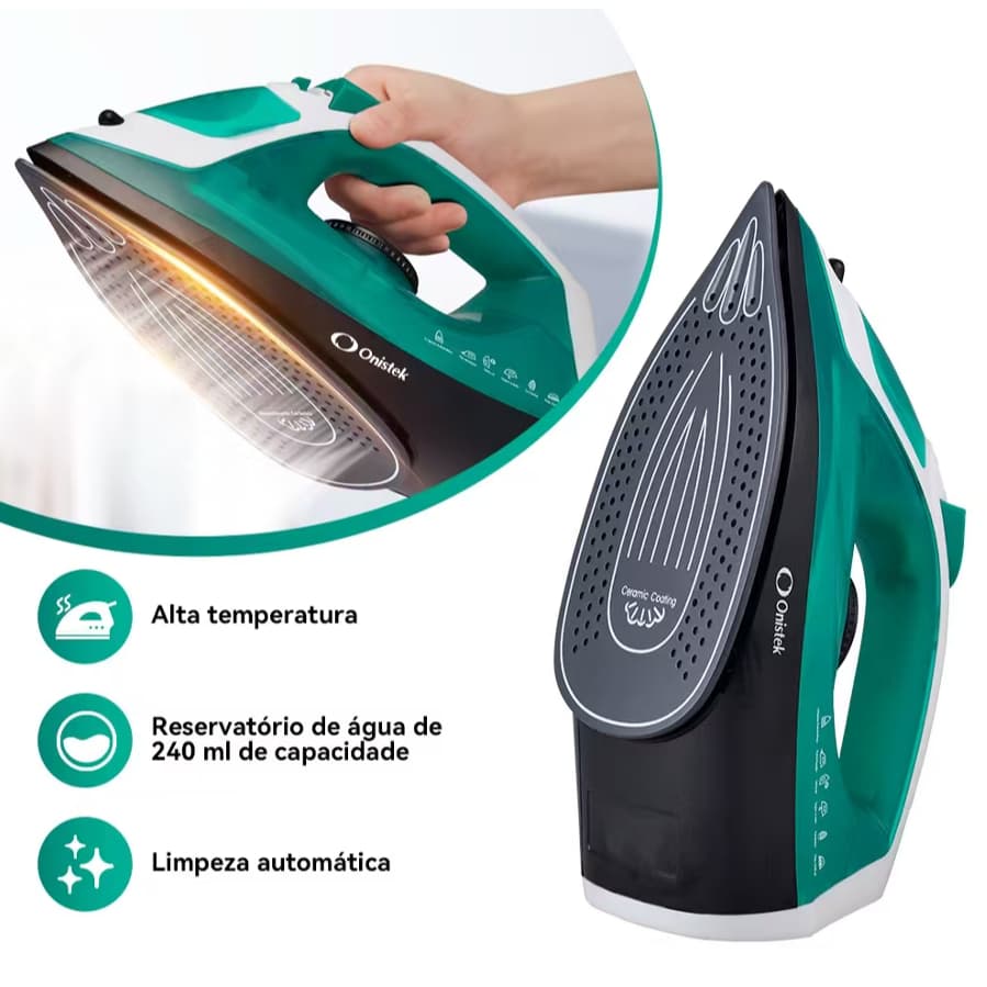 Ferro de Passar a Vapor 240ML Seco e Vapor Spray de Água Vapor Ajustável Base Cerâmica Premium
