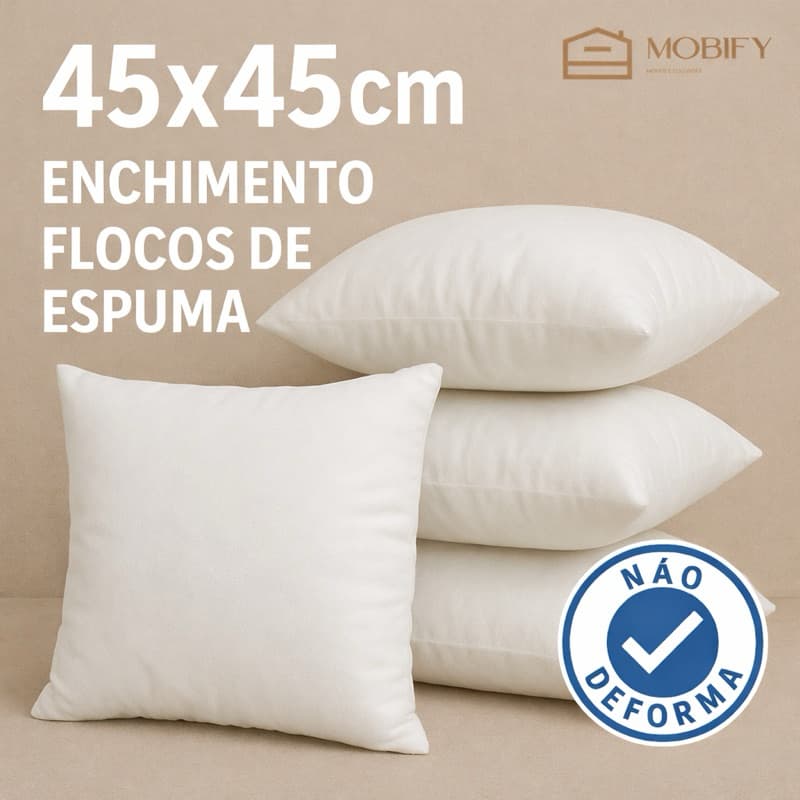 Kit 4 Enchimento para Almofadas Refil 45x45cm Super Cheia Macia facil lavar