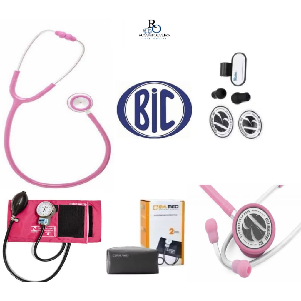 Kit Ap. Pressão Bic P.a. med Esfigmomanômetro + Estetoscópio Efficace Rosa