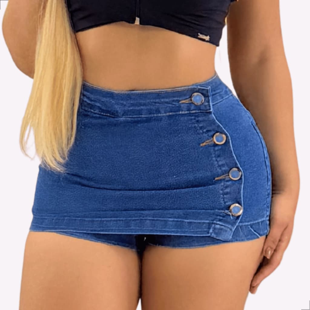 Short Jeans Feminino Barra Slim E Levanta Bumbum Confortável Moda Denim Bolso