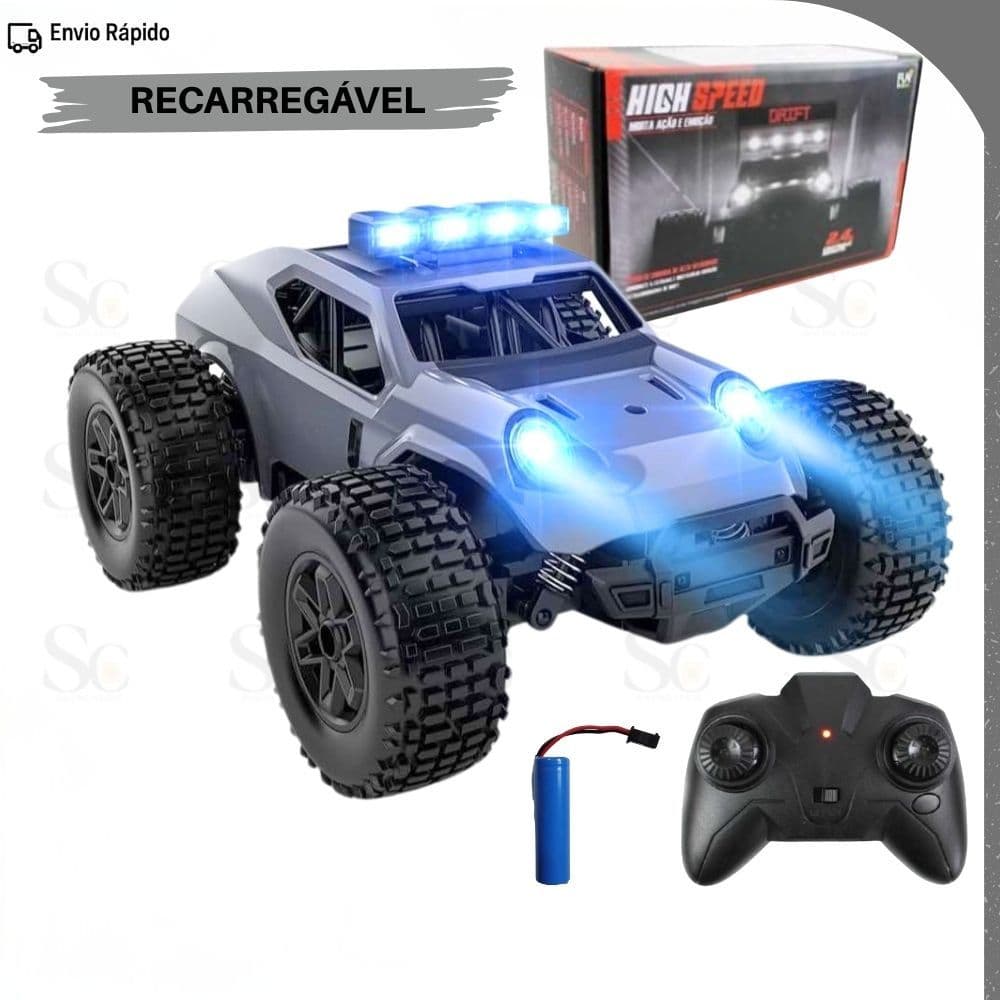 Carrinho de Controle Remoto Off-Road Drift Com Faróis de LED Super Resistente Brinquedo Menino