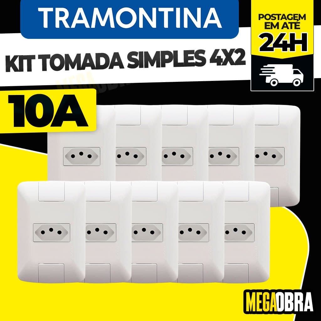 Kit Tomada 10A Simples Tramontina Linha Aria 4x2 Modular Tomada 10 Amperes
