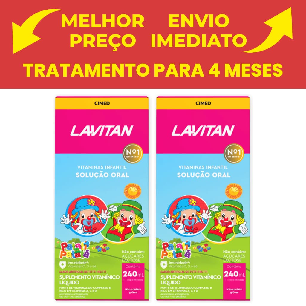 Kit com 2 Lavitan Patati  Patatá vitamina infantil sabor Tutti-Frutti Cimed solução com 240ml