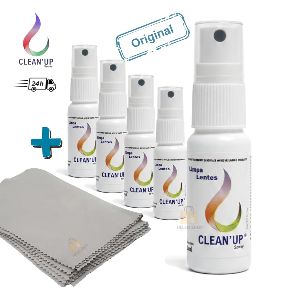 Kit 5x Limpa lentes 25ml + 5 flanelas poliester para  óculos tela celular tablet Notebook - Clean up