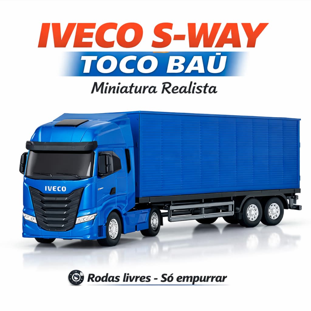 Caminhão Iveco S-Way Toco Baú Miniatura 1:30 Brinquedo Infantil Realista Rodas Livres Usual