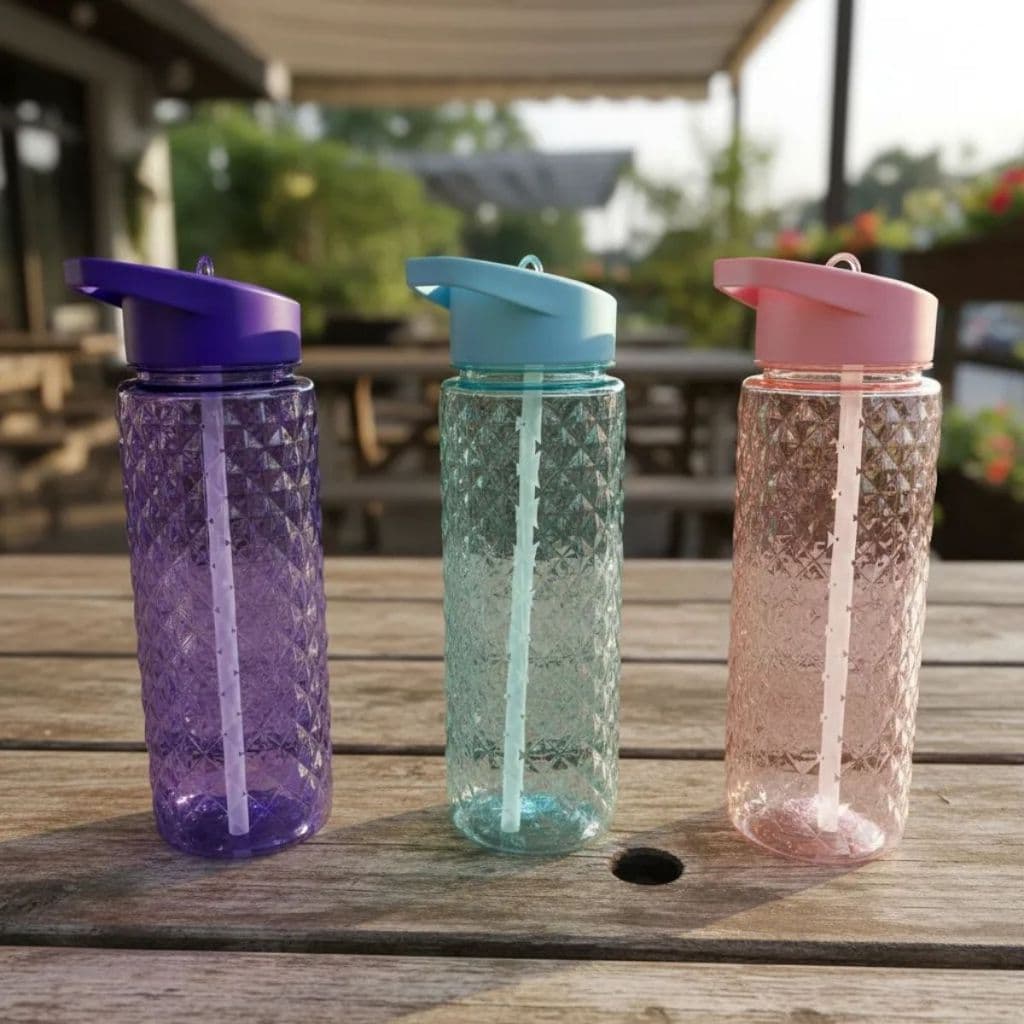 Garrafa Texturizada  700ml com Canudo Interno Tampa com Alça para Transporte Design Texturizado