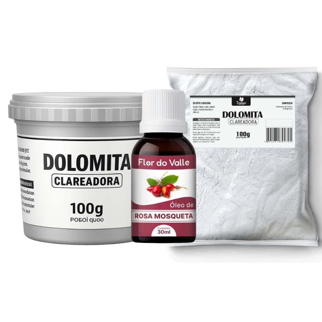 Dolomita Clareadora 100g POTE Dolomita Clareadora 100g SACO e Óleo de Rosa Mosqueta Rubiginosa 30ml