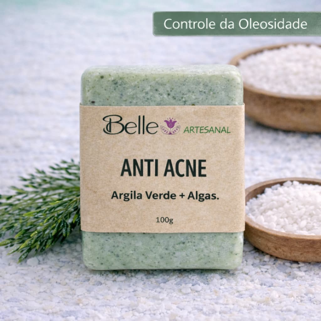 Sabonete Anti Acne Facial Para Espinhas e Cravos | Argila Verde + Algas Pele Oleosa