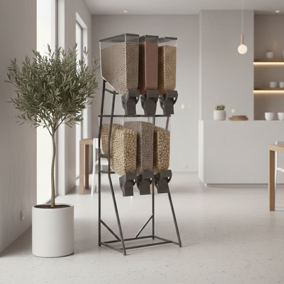 Dispenser 6 Módulos Sementes Armazenamento de Alimentos Grãos Porta Arroz 5Kg 10Kg 15Kg Dispensador