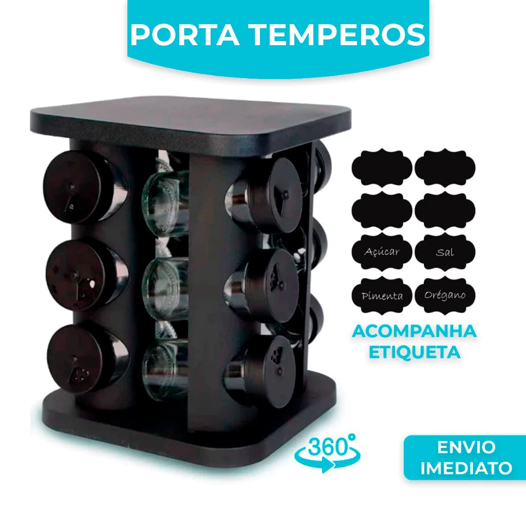 Porta Temperos Profissional Giratório Potes Vidro com Tampa Dosadora Condimentos Envio Imediato