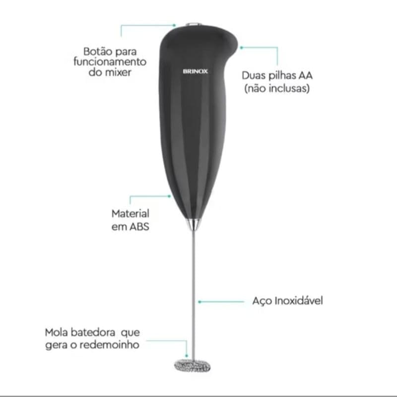 Mixer Portátil Eletrico Misturador de Bebidas Profissional Inox 3º Gourmet Garbo Portátil Para Café Leite Drinks Espuma