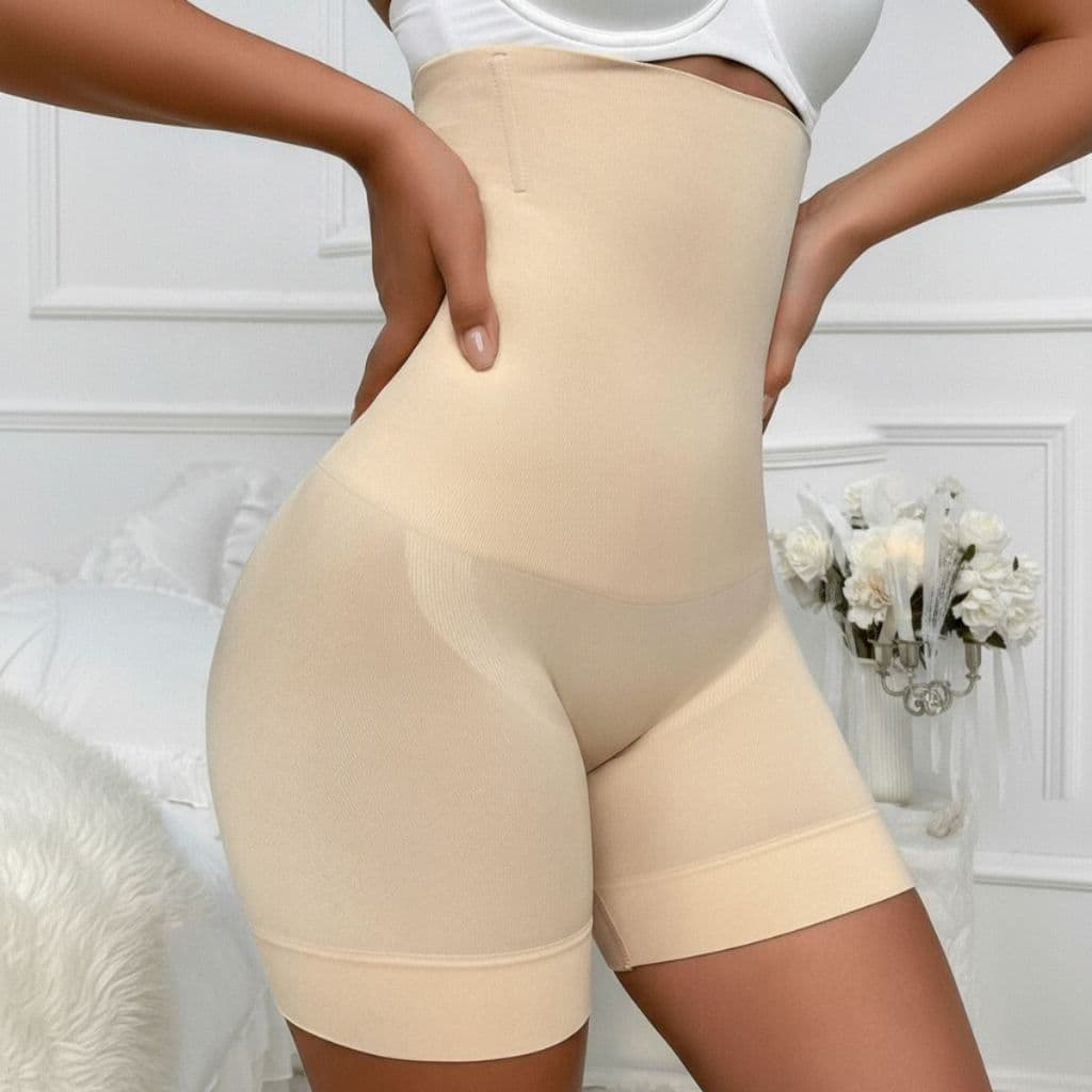 Cinta Shorts Modeladora Bermuda Cós Alto Efeito Lipo Treino Barbatanas Aço Não Enrola Empina Bumbum