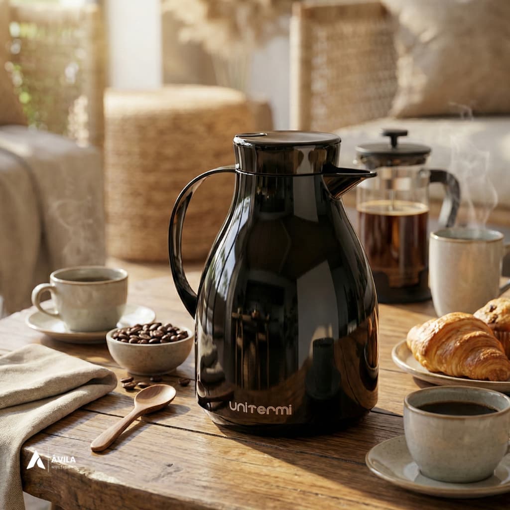 Garrafa Térmica 1 Litro Tampa Gatilho Com Alça Jarra Bule Café Chá Leite Água Chimarrão Tererê Cozinha Uniterm Paris