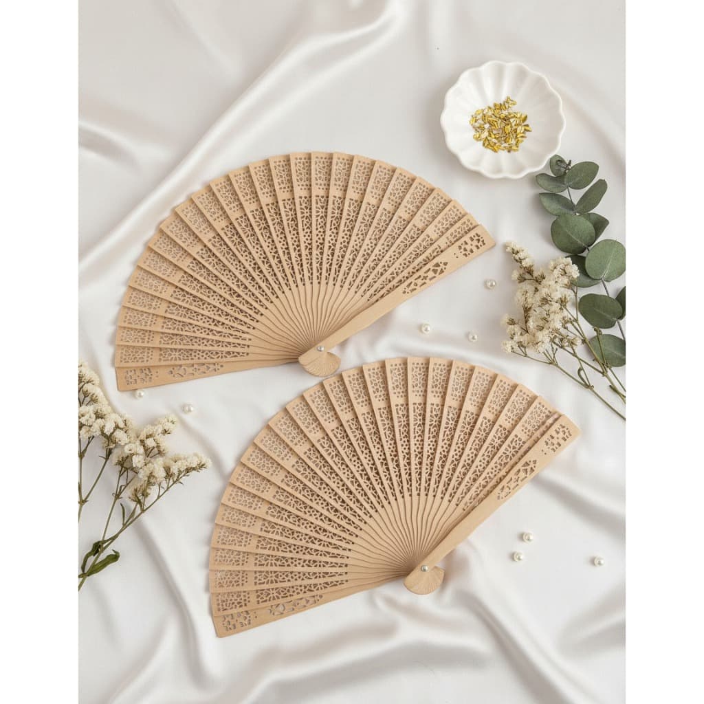 2 Leques De Mão - Madeira Crua - Decoradas com Flores - Ideal Para Lembrancinha Festa Casamento