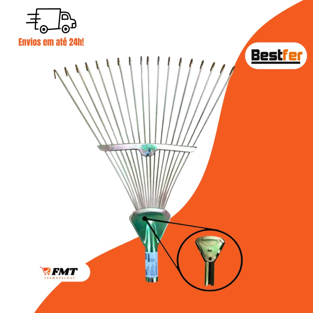 Vassoura Para Grama Regulável 18 Dentes De Aço Sem Cabo Bestfer