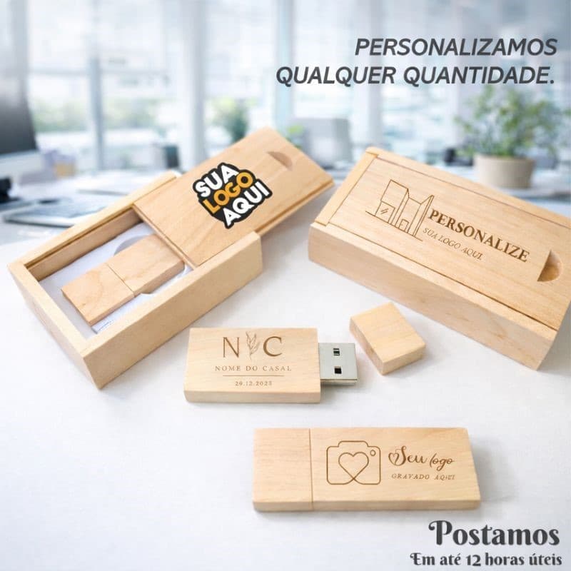 Pen drive de madeira com caixinha 4gb 8gb 16gb 32gb 64gb personalizado com nome ou logo em cores ou laser PM320+M21