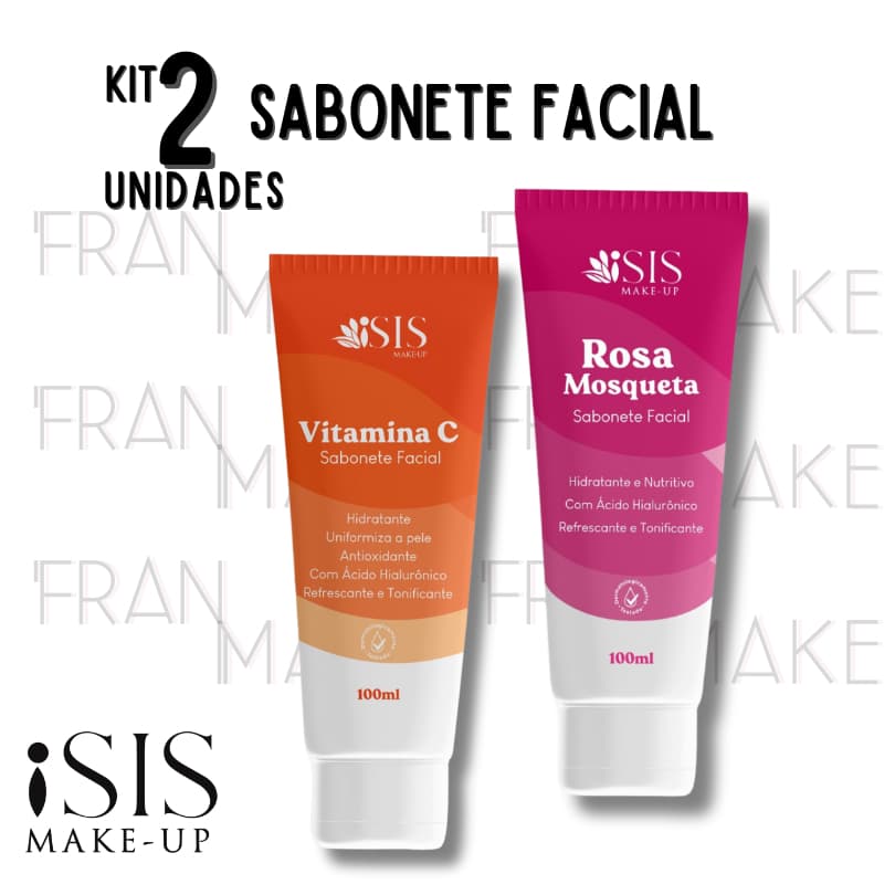 Kit 2 Sabonetes Líquido Facial 100ml Vitamina C e Rosa Mosqueta Isis Makeup