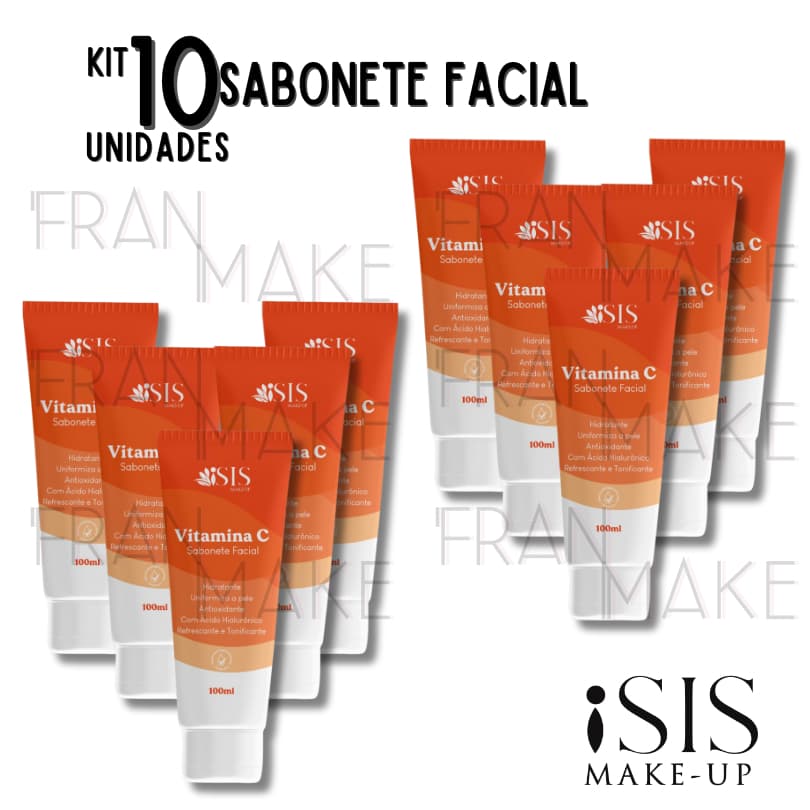 Kit com 10 unidades de Sabonete Líquido Facial Hidratante Com Ácido Hialurônico Vitamina C Isis Make-Up