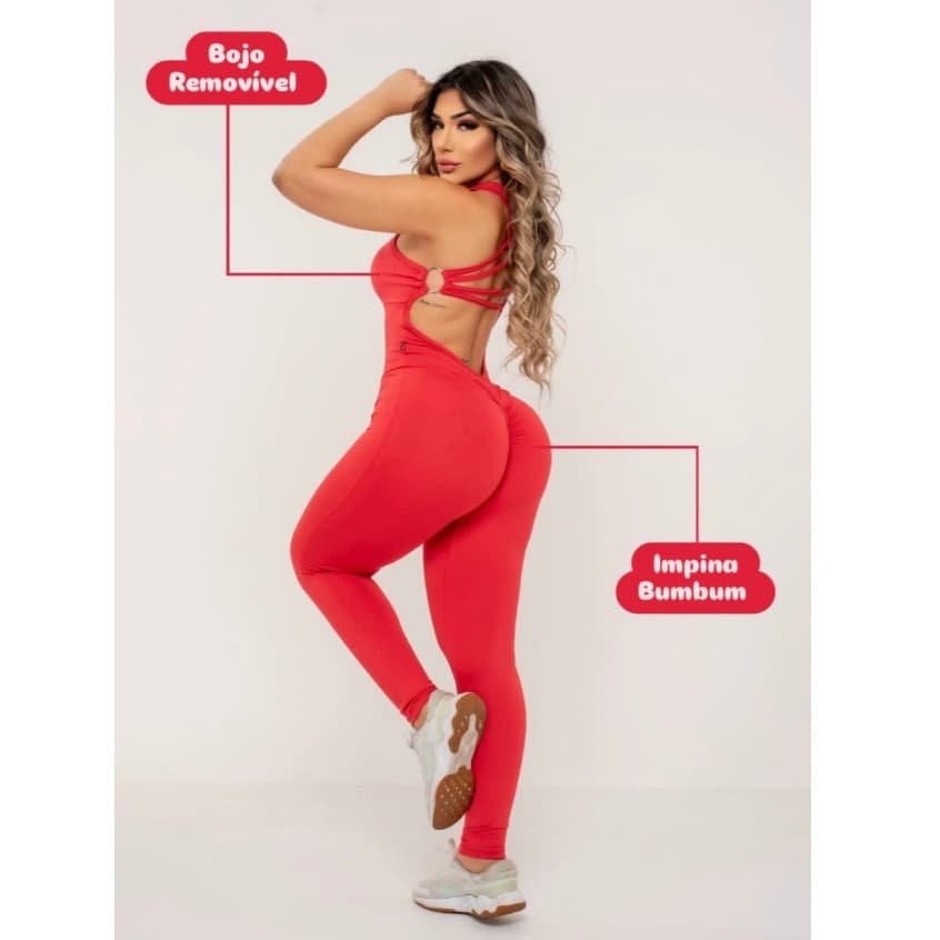 Macacão Longo Fitness Feminino com Argola nas Costas | Empina Bumbum | Zero Transparência | Academia