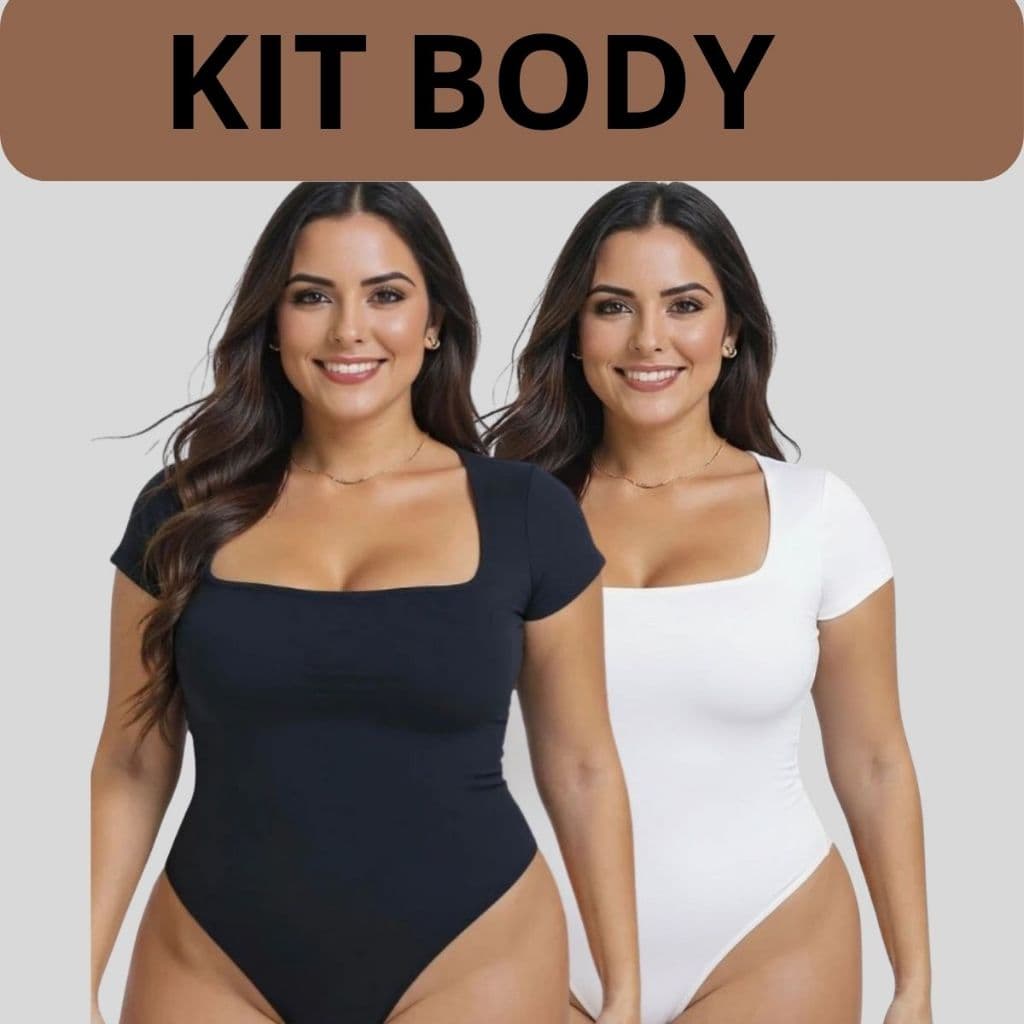 Body Feminino Kit 2 Peças Collant Suplex Plus Size Bori Blusa Decote Quadrado Manguinha P002