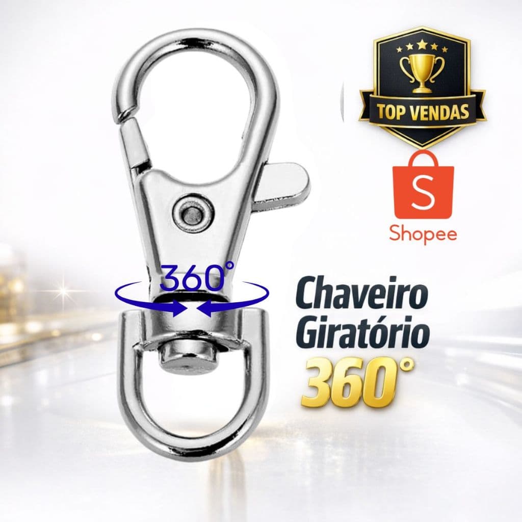 Mosquetão Fecho Dourado/Prata 35 mm 50 Peças - Gancho Lagosta