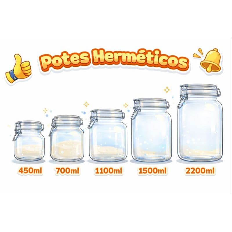 POTE DE VIDRO PREMIUM HERMÉTICO COM TRAVA DE METAL INOX KIT OU AVULSO VEDADA ORGANIZADORES ALIMENTOS