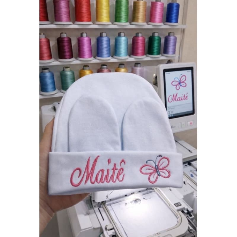 Kit Touca e Luva Personalizada Maternidade Recém nascido Super Macia Malha Algodão RN