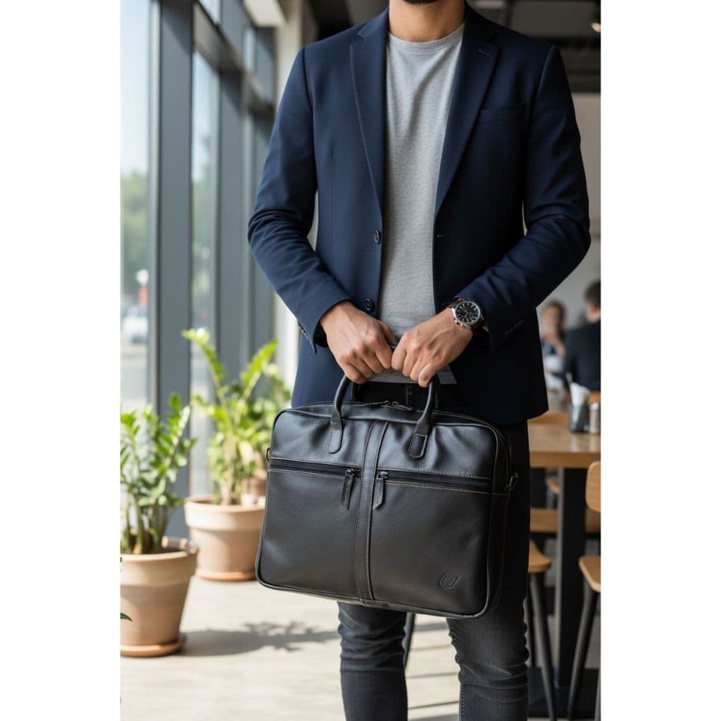 Pasta Maleta Executiva De Couro Preto Para Notebook Com Alça