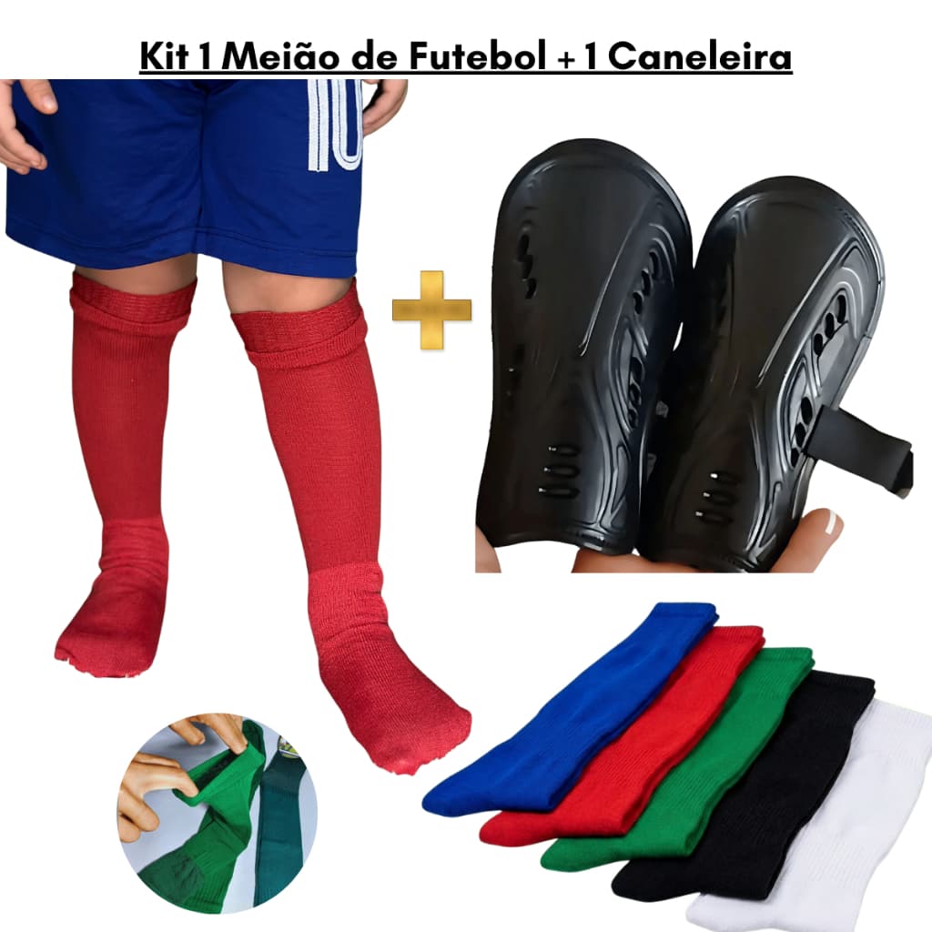 Kit Caneleira Infantil Futebol + 1 par Meia Meião Longo Esporttivo Infantil Juvenil Esporte