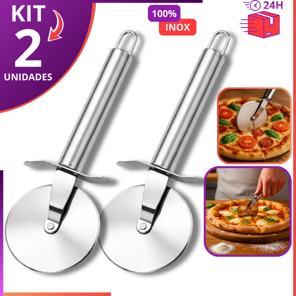 Kit 2 Cortador de Pizza Carretilha em Aço Inox Alta Qualidade Resistente e Durável e Profissional
