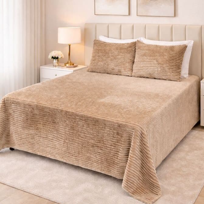 Kit Manta Cobertor Cobre Leito Colcha Canelada Extra Macio Premium 2,50 x 2,20  Microfibra Aveludada