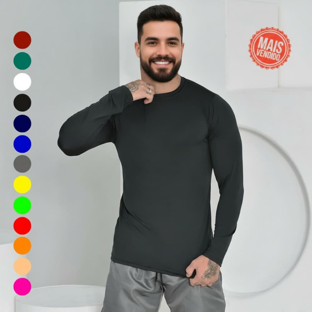 Camisa Camiseta Proteção Uv 50+ Dryfit Solar Unissex Segunda Pele Frio Calor Térmica Com Compressao