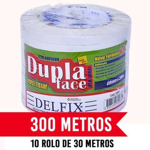 Fita Adesiva Dupla Face Delfix 9mm - 10 Rolos de 30 metros
