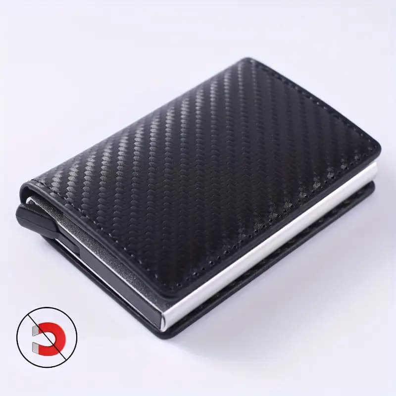 2Kit Carteiras Fibra De Carbono Porta-Cartões Masculina Marca Preta Mágica Tripla De Couro