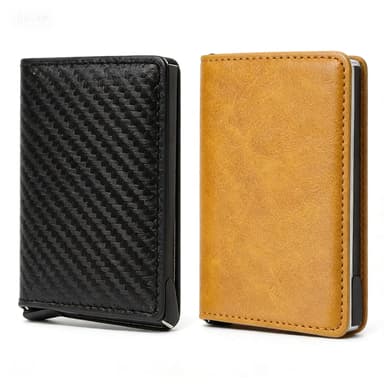 Rfid Mini Slim AlumíNio Auto POP Up Presente De AniversáRio Carteira Para Homens Porta CartãO De Couro PU