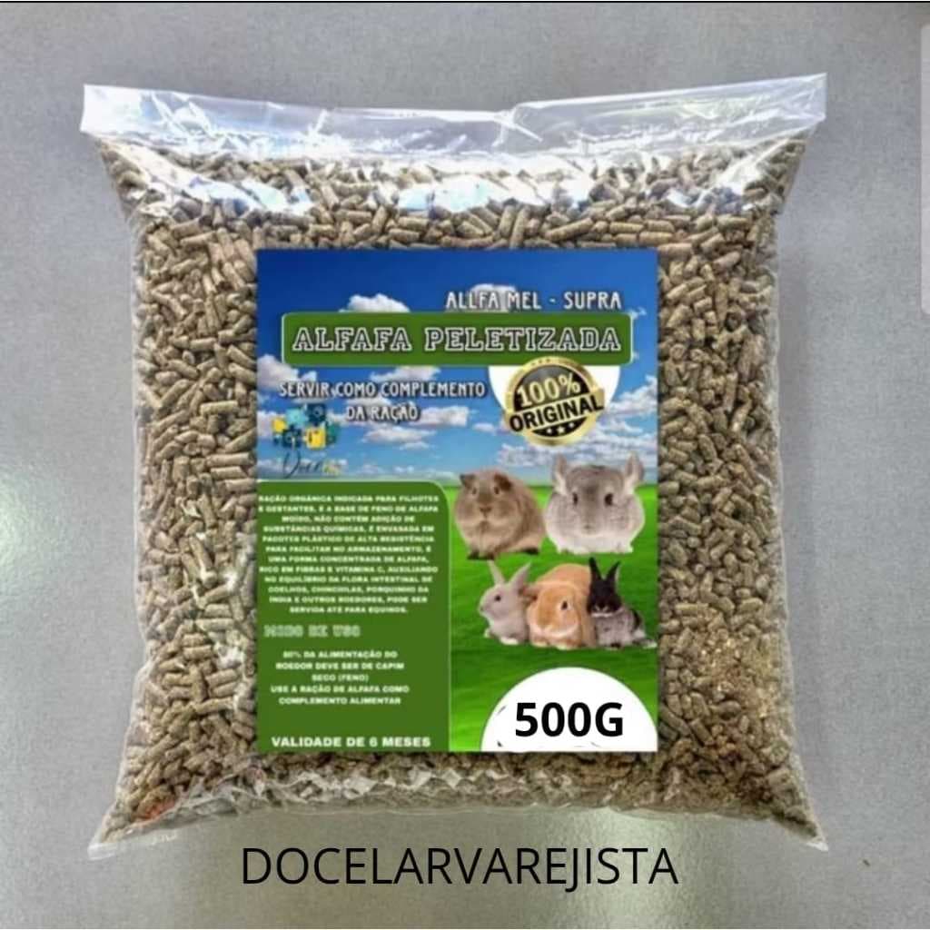 Alfafa Peletizada 500Gramas Para Roedores, Coelho Hamster, Porquinho Da Índia