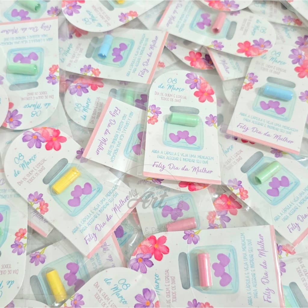 Cartão Cápsula Pílula Mimo Motivacional Dia da Mulher Brinde diferente - surpreenda seu cliente