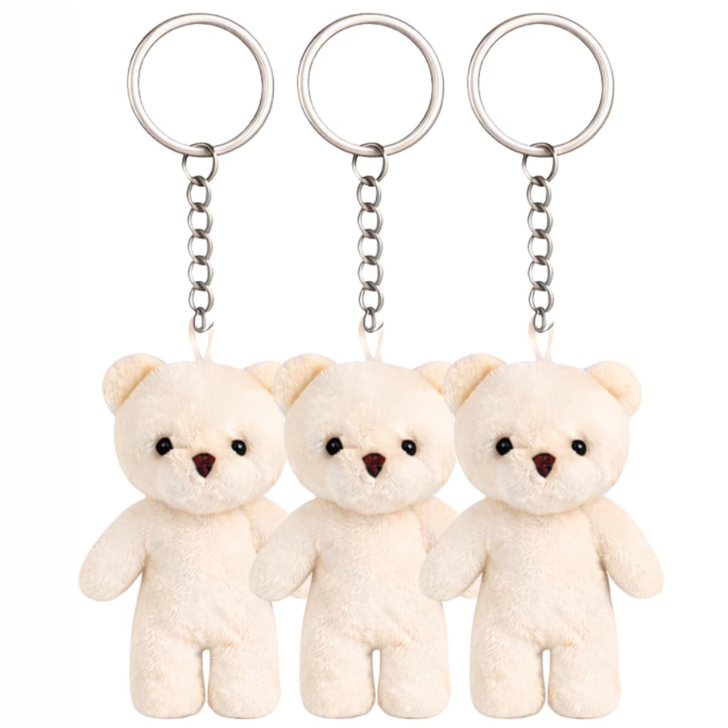 Chaveiro Ursinho Branco de Pelúcia 9cm com Corrente Chaveiro Ideal Para Lembrancinhas Decoração Enfeites Mochila e Bolsa