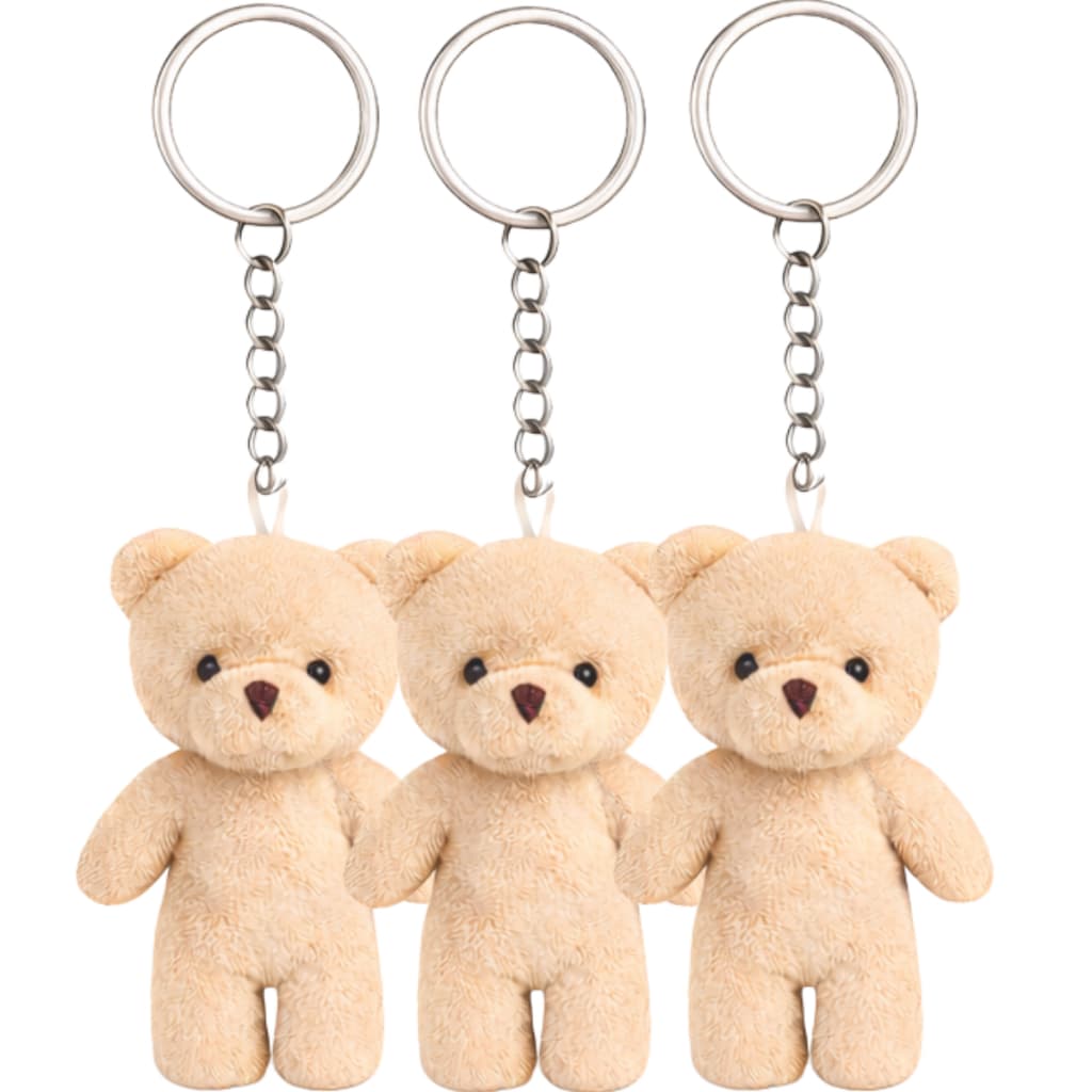 Chaveiro Ursinho Bege de Pelúcia 9cm com Corrente Chaveiro Ideal Para Lembrancinhas Mochilas e Enfeites