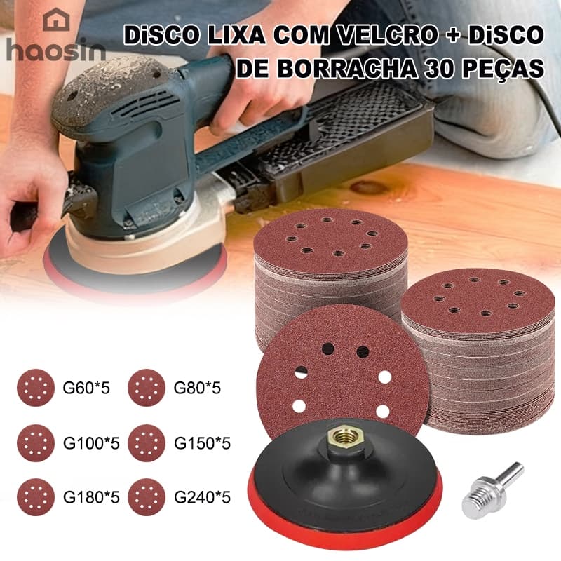 Kit 30 Discos Lixa 125mm Suporte para Furadeira Lixadeira com Velcro para Furadeira, Lixadeira e Esmerilhadeira parede
