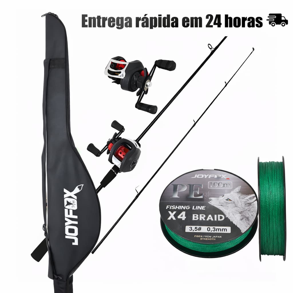 Kit Vara de Pesca Carretilha Linha Multifilamento 100m Conjunto Completo para Pesca Esportiva