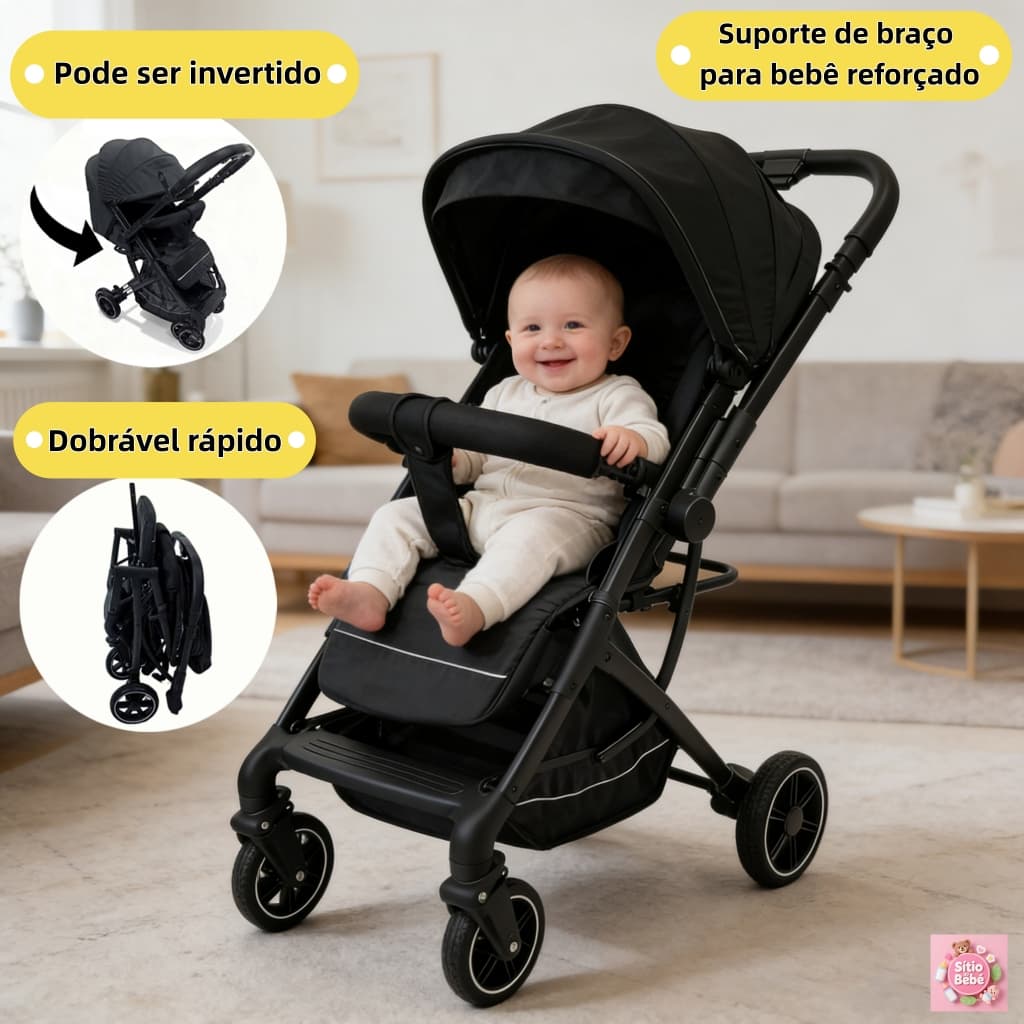Carrinho Bebê Passeio Alça Reversível Premium Preto Até 15kg