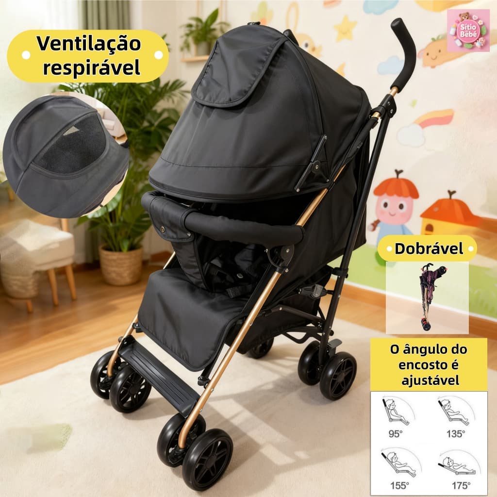 Carrinho De Bebê Passeio Premium Preto Oferta Até 15kg