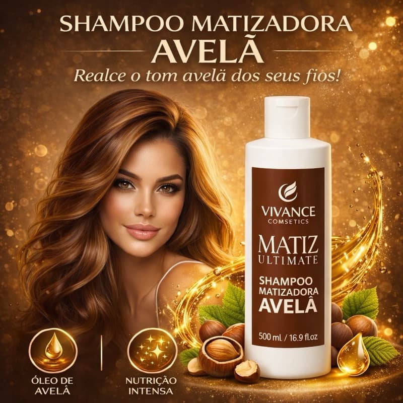 Shampoo Matizador Tonalizante  Avelã 300ml Vivance Cosmetics