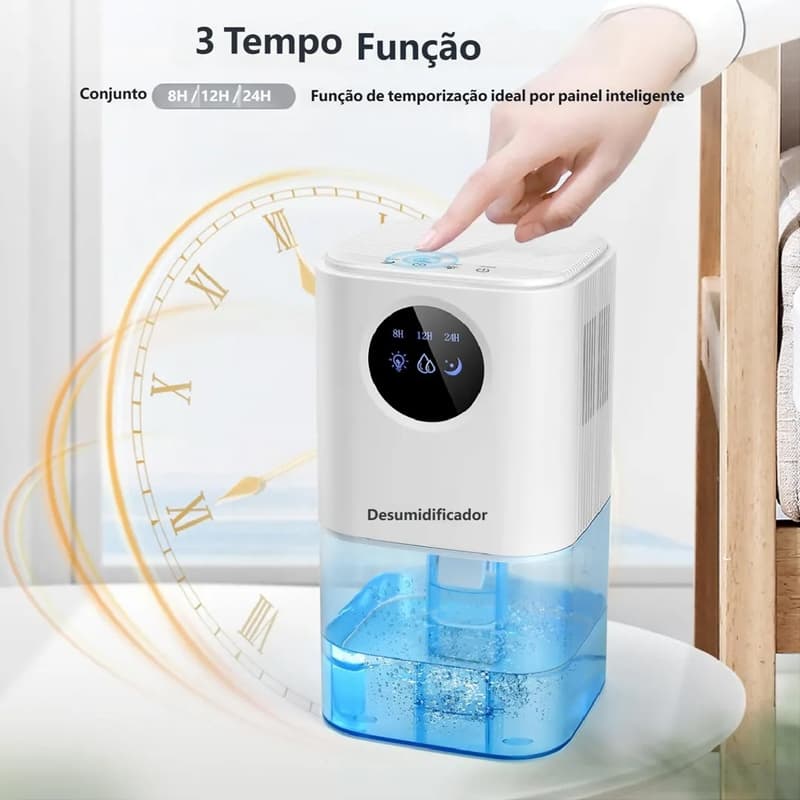 Desumidificador De Ar Ambiente Eletrico 1700ml Portátil -Branco/ Preto