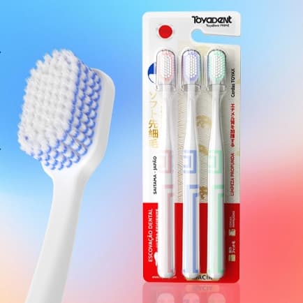 ToyaDent Escova de dente, Kit 3un, 3 cores + Capa Protetora, cerdas macias, Dentes Limpos