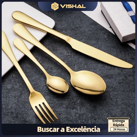 24 peças Conjunto de talheres de aço inoxidável  Conjunto de talheres de luxo da série Gilt