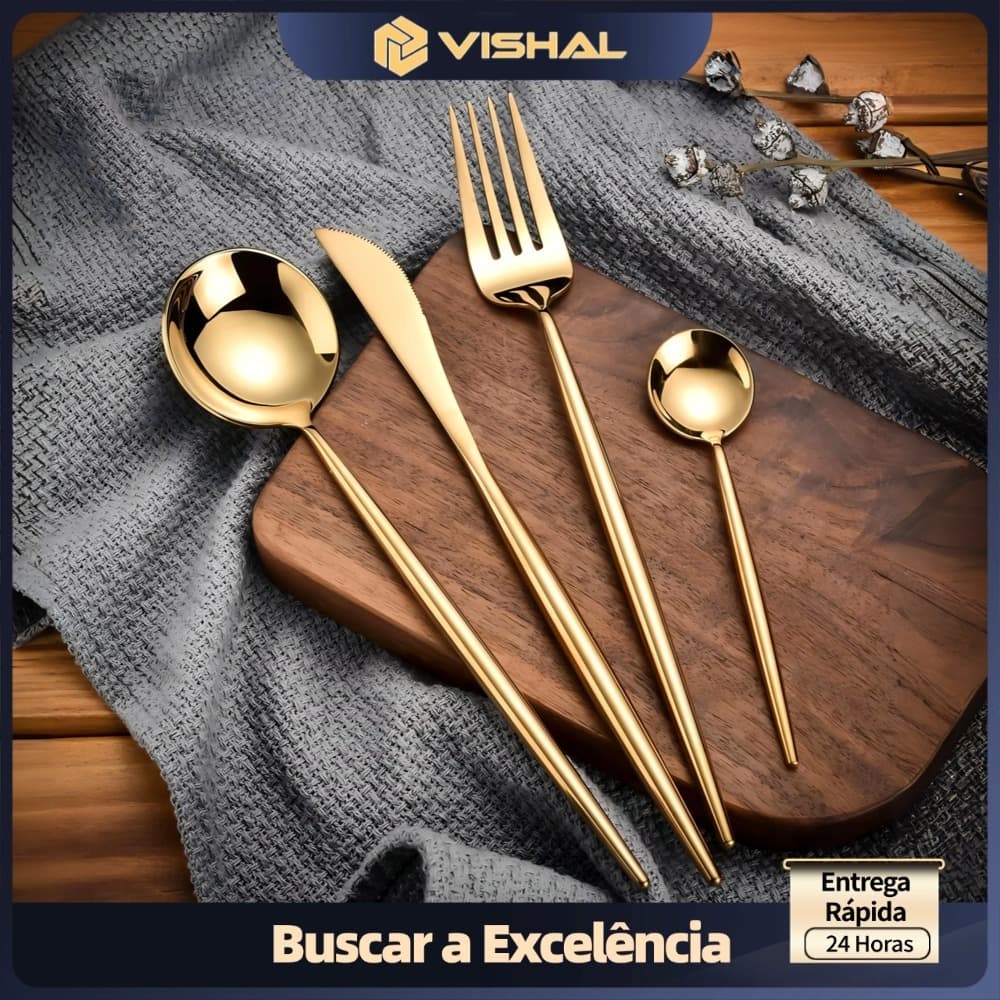 24 peças Jogo Talheres Inox  Slim faqueiro Em Aço para cozinha utensílios domésticos