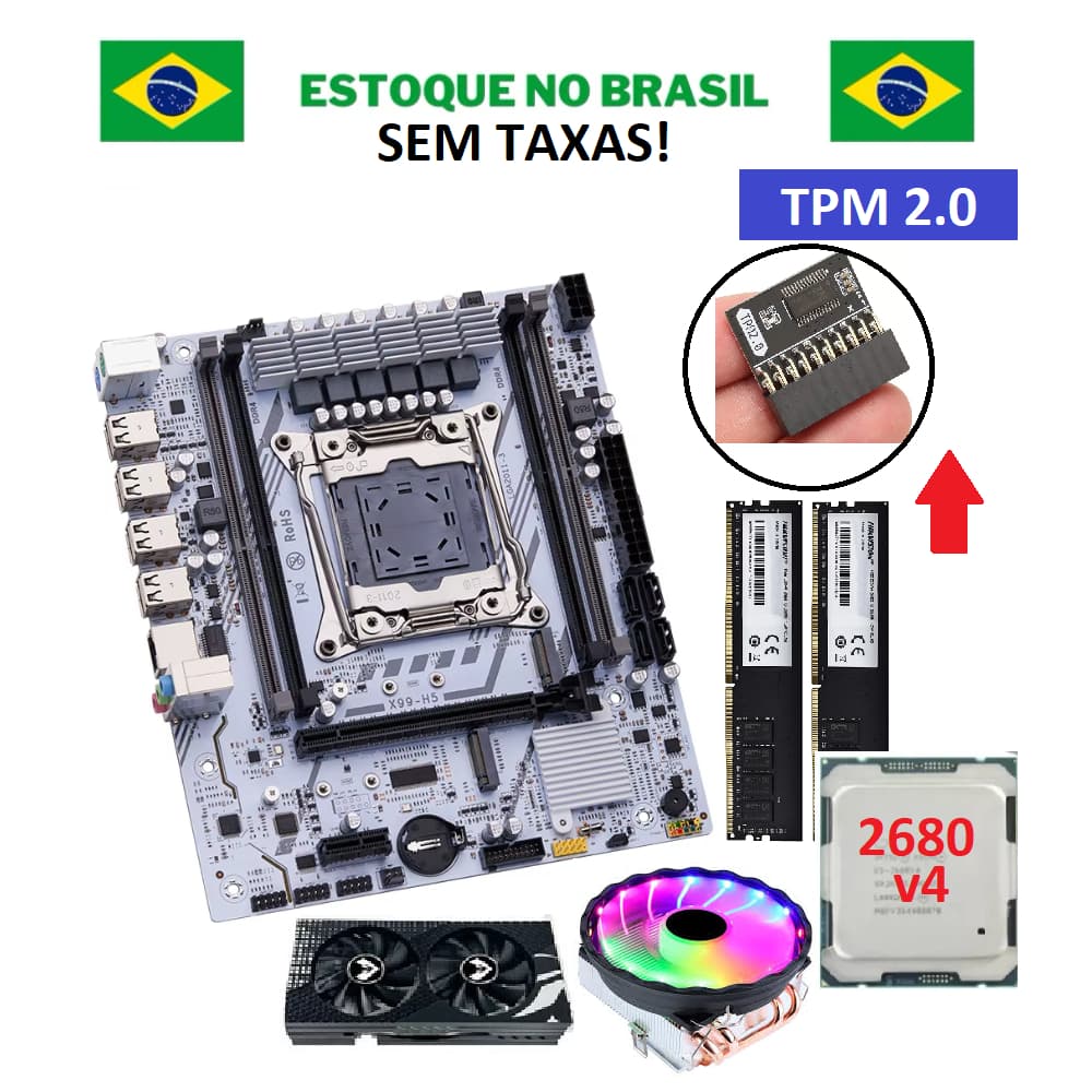 Kit Gamer X99 Qiyida + Xeon E5 2680v4 14 Núcleos (Ryzen 5 5600) + 16GB DDR4 + Módulo TPM 2.0 + RX 590 580 8GB
